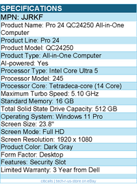 Dell JJRKF Pro 24 QC24250 All-in-One Computer - Intel Core Ultra 5