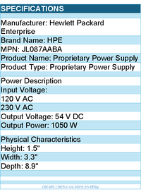 HPE JL087A#ABA Proprietary Power Supply - 120 V AC, 230 V AC Input