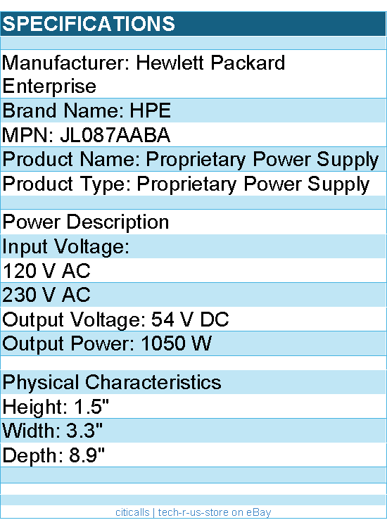 HPE JL087A#ABA Proprietary Power Supply - 120 V AC, 230 V AC Input
