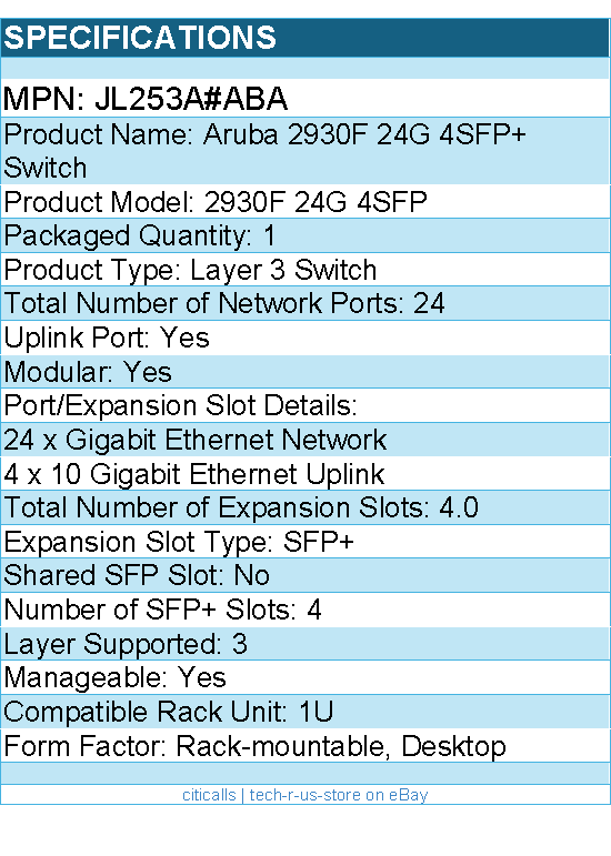 HPE JL253A#ABA Aruba 2930F 24G 4SFP+ Switch - 24 Ports - Manageable
