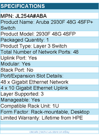 HPE JL254A#ABA Aruba 2930F 48G 4SFP+ Switch - 48 Ports - Manageable