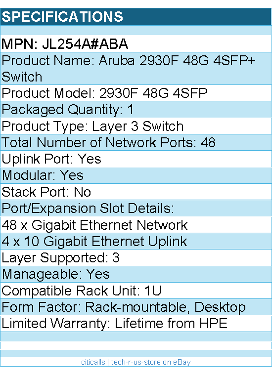 HPE JL254A#ABA Aruba 2930F 48G 4SFP+ Switch - 48 Ports - Manageable