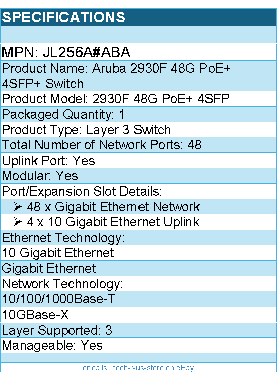 HPE JL256A#ABA Aruba 2930F 48G PoE+ 4SFP+ Switch - 48 Ports - Manageable