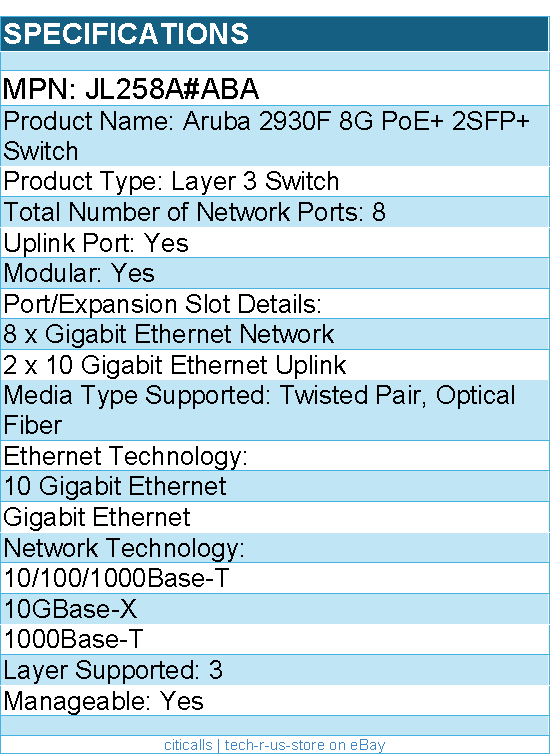 HPE JL258A#ABA Aruba 2930F 8G PoE+ 2SFP+ Switch - 8 Ports - Manageable