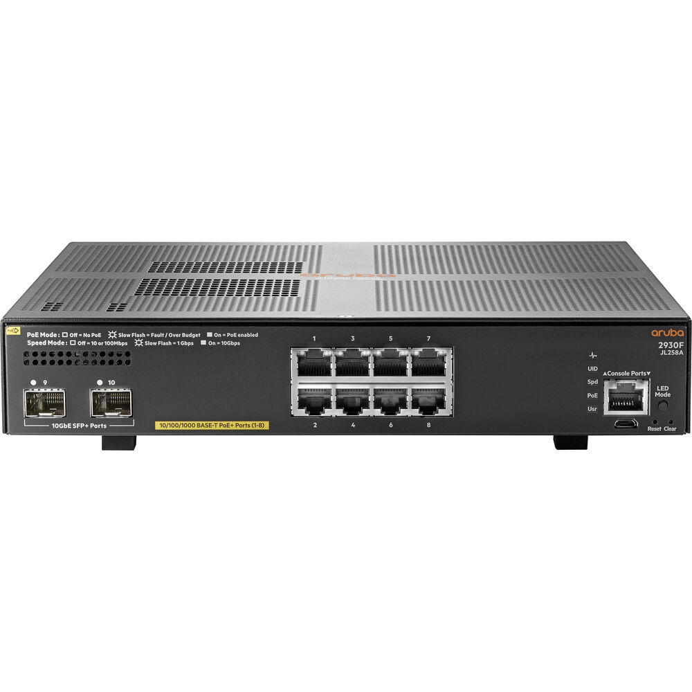 HPE JL258A#ABA Aruba 2930F 8G PoE+ 2SFP+ Switch - 8 Ports - Manageable