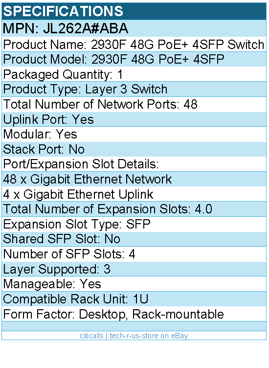HPE JL262A#ABA 2930F 48G PoE+ 4SFP Switch - 48 Ports - Manageable
