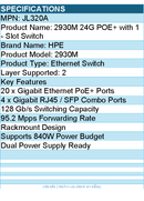 HPE JL320A 2930M 24G POE+ with 1 - Slot Switch - 2 Layer Supported
