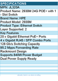 HPE JL320A 2930M 24G POE+ with 1 - Slot Switch - 2 Layer Supported