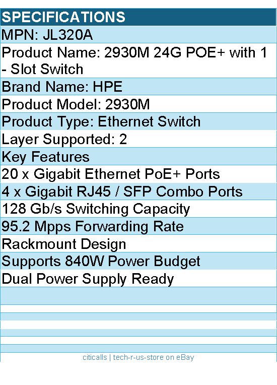 HPE JL320A 2930M 24G POE+ with 1 - Slot Switch - 2 Layer Supported