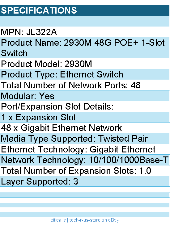 HPE JL322A 2930M 48G POE+ 1-Slot  Ethernet Switch - 48 Ports - 3 Layer