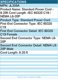 HPE JL335A Standard Power Cord - 8.20ft Cord Length -IEC 60320 C19 / NEMA L6-20P