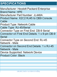 HPE JL448A Aruba X2C2 RJ45 to DB9 Console Cable - Black