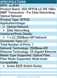 HPE JL484A 25G SFP28 LC SR 100m MMF Transceiver - For Data Networking