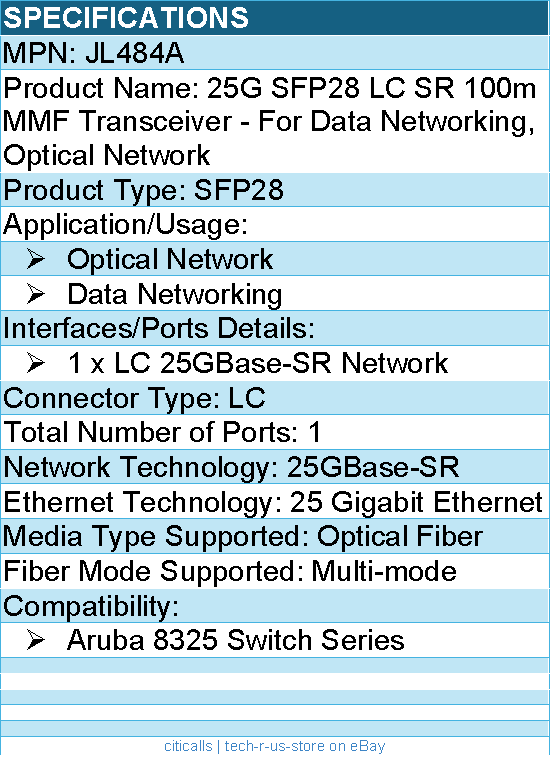 HPE JL484A 25G SFP28 LC SR 100m MMF Transceiver - For Data Networking