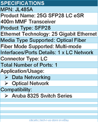 HPE JL485A 25G SFP28 LC eSR 400m MMF Transceiver - For Data Networking