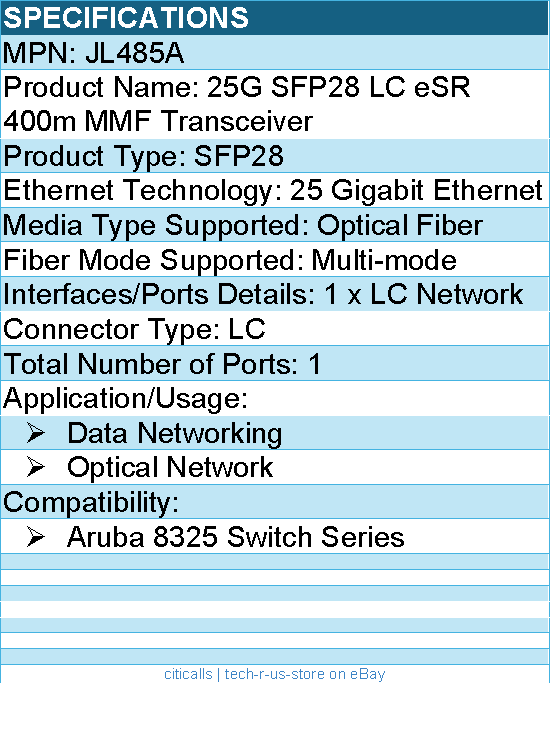 HPE JL485A 25G SFP28 LC eSR 400m MMF Transceiver - For Data Networking