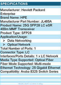 HPE JL485A 25G SFP28 LC eSR 400m MMF Transceiver For Data Networking
