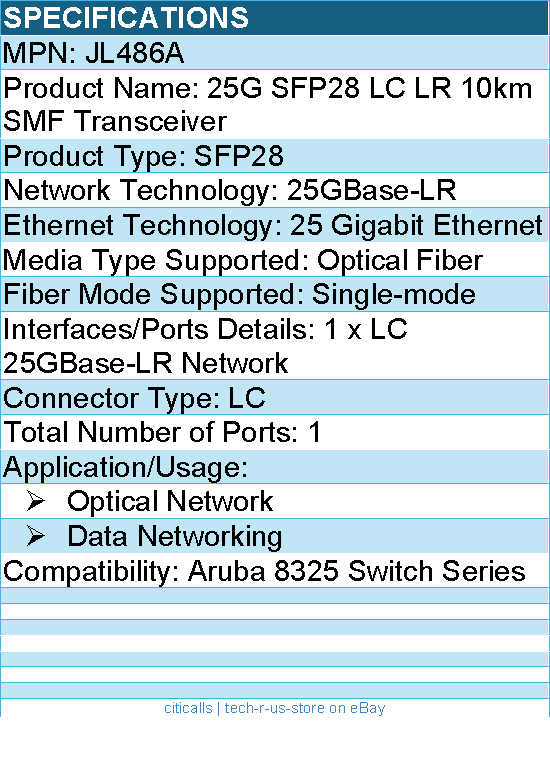 HPE JL486A 25G SFP28 LC LR 10km SMF Transceiver - For Optical Network