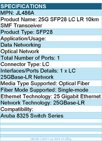 HPE JL486A 25G SFP28 LC LR 10km SMF Transceiver - For Data Networking
