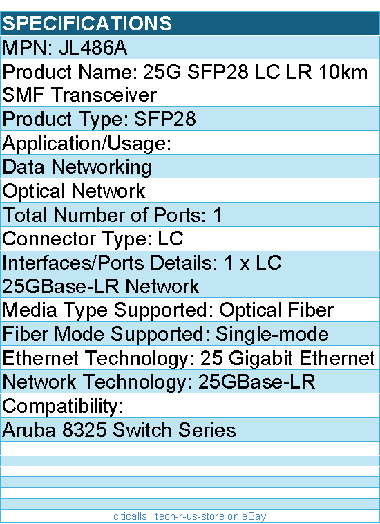 HPE JL486A 25G SFP28 LC LR 10km SMF Transceiver - For Data Networking