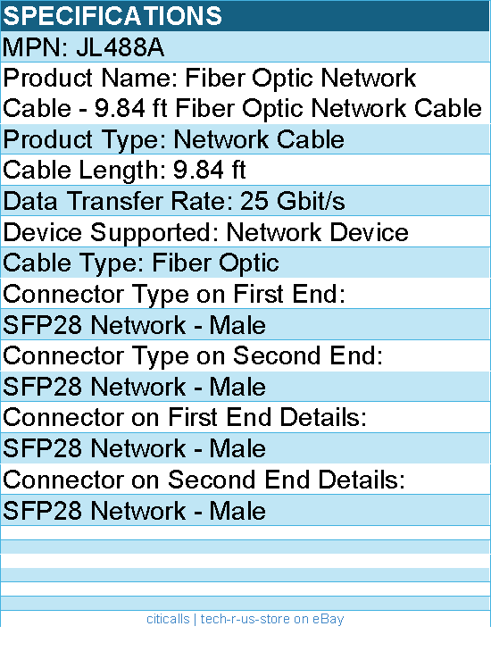 HPE JL488A Fiber Optic Network Cable - 9.84 ft Fiber Optic Network Cable