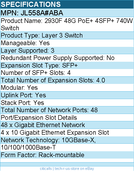 HPE JL558A#ABA 2930F 48G PoE+ 4SFP+ 740W Switch - 48 Ports - Manageable