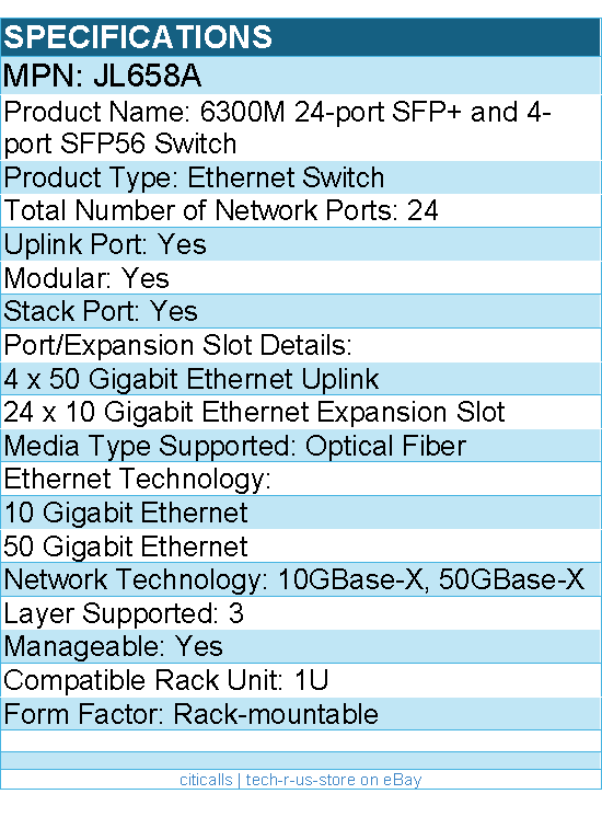 HPE JL658A 6300M 24-port SFP+ and 4-port SFP56 Switch - 24 Ports - Manageable