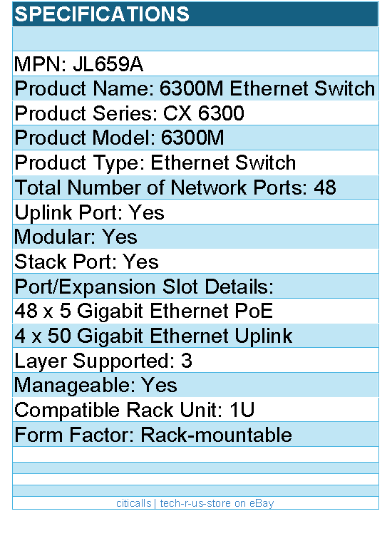 HPE JL659A 6300M Ethernet Switch - 48 Ports - Manageable - 3 Layer