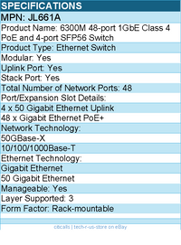 HPE JL661A 6300M 48-port 1GbE Class 4 PoE and 4-port SFP56 Switch - 48 Ports