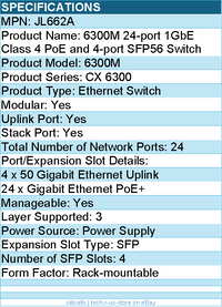 HPE JL662A 6300M 24-port 1GbE Class 4 PoE and 4-port SFP56 Switch