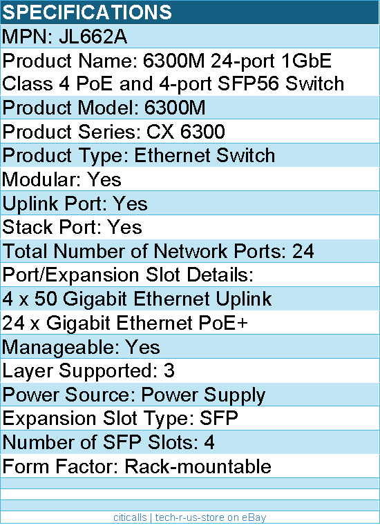 HPE JL662A 6300M 24-port 1GbE Class 4 PoE and 4-port SFP56 Switch