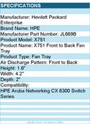 HPE JL669B X751 Front to Back Fan Tray - Front to Back Air Discharge Pattern