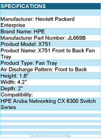 HPE JL669B X751 Front to Back Fan Tray - Front to Back Air Discharge Pattern