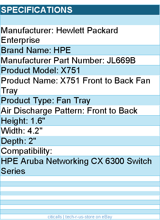 HPE JL669B X751 Front to Back Fan Tray - Front to Back Air Discharge Pattern