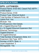 HPE JL675A#ABA 6100 48G Class4 PoE 4SFP+ 370W Ethernet Switch - 48 Ports