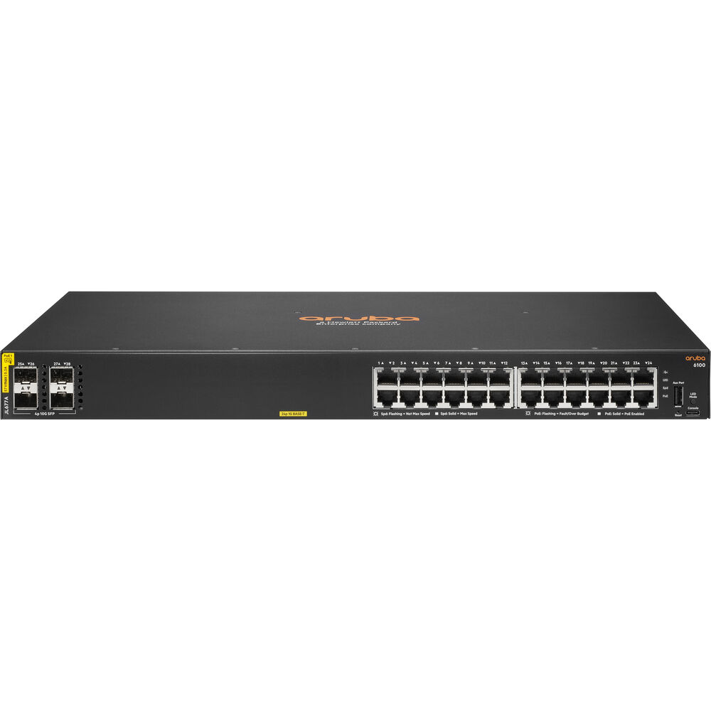 HPE JL677A#ABA 6100 24G Class4 PoE 4SFP+ 370W Switch - 24 Ports - Manageable