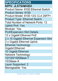HPE JL679A#ABA 6100 Ethernet Switch - 12 Ports - Manageable - 2 Layer
