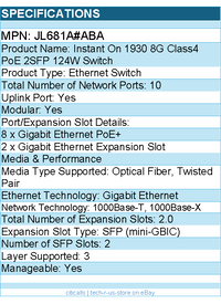 HPE JL681A#ABA Instant On 1930 8G Class4 PoE 2SFP 124W Ethernet Switch