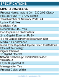HPE JL684B#ABA Instant On 1930 24G Class4 PoE 4SFP/SFP+ 370W Ethernet Switch