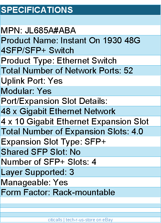 HPE JL685A#ABA Instant On 1930 48G 4SFP/SFP+ Ethernet Switch