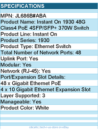 HPE JL686B#ABA Instant On 1930 48G Class4 PoE 4SFP/SFP+ 370W Ethernet Switch