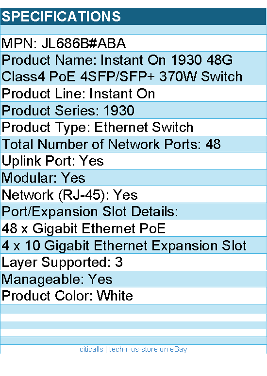 HPE JL686B#ABA Instant On 1930 48G Class4 PoE 4SFP/SFP+ 370W Ethernet Switch