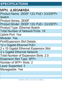 HPE JL693A#ABA 2930F 12G PoE+ 2G/2SFP+ Ethernet Switch - 16 Ports
