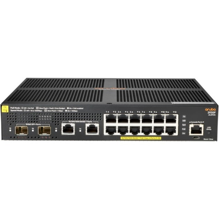 HPE JL693A#ABA 2930F 12G PoE+ 2G/2SFP+ Ethernet Switch - 16 Ports