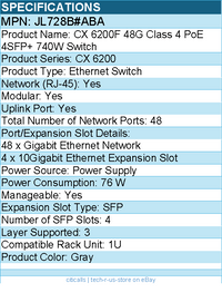 HPE JL728B#ABA Aruba CX 6200F 48G Class 4 PoE 4SFP+ 740W Switch -Ethernet Switch
