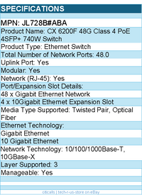 HPE JL728B#ABA Aruba CX 6200F 48G Class 4 PoE 4SFP+ 740W Switch