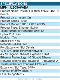 HPE JL805A#ABA Instant On 1960 12XGT 4SFP+ Switch - 12 Ports - Manageable