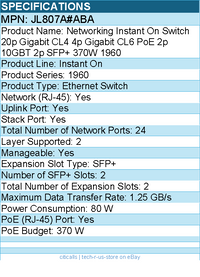 HPE JL807A#ABA Networking Instant On Switch 20p Gigabit CL4 4p Gigabit