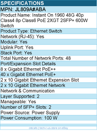 HPE JL809A#ABA Instant On 48G 40p Class4 8p Class6 PoE 2XGT 2SFP+ 600W Switch