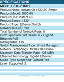 HPE JL810-61001 Instant On 1830 8G Switch - 8 x Gigabit Ethernet PoE